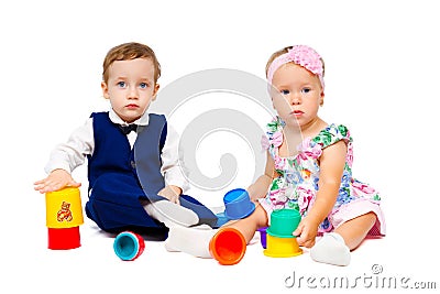 Beautiful boy and girl playing together Stock Photo