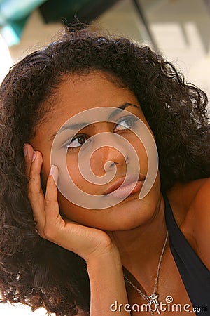 Beautiful brazilian woman looking sad Stock Photo