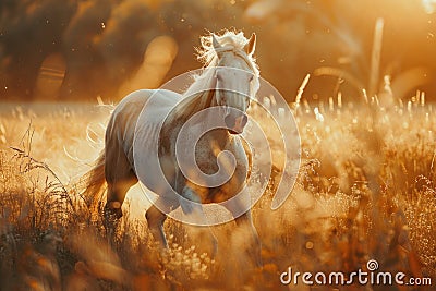 Beautiful breed horse running in the field in summer Stock Photo