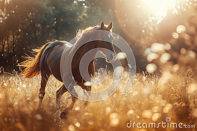 Beautiful breed horse running in the field in summer Stock Photo