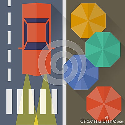 Autumn city, rain. Vector Illustration