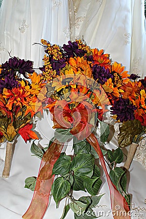 Beautiful Bridal Bouquets With Autumn Colors Stock Photo