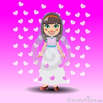 Beautiful bride carrying bouquet Vector Illustration