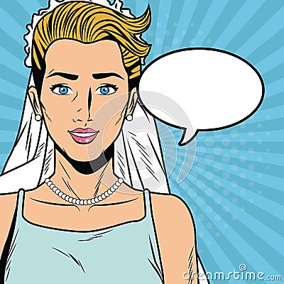 Beautiful bride pop art cartoon Internet Security, baniking online Vector Illustration