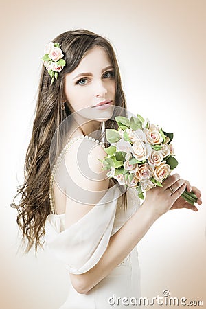 Beautiful bride with wedding bouquet Stock Photo