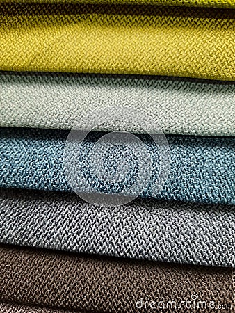Beautiful bright collection of colorful fabric or textile samples. Fabric texture background Stock Photo