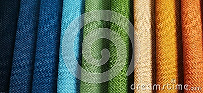 Beautiful bright collection of colorful fabric or textile samples. Fabric texture background Stock Photo