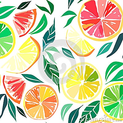 Beautiful bright colorful delicious tasty yummy ripe juicy lovely orange summer autumn dessert slices of oranges and mandarins pat Vector Illustration