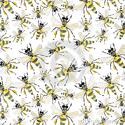 Beautiful bright graphic abstract cute lovely summer colorful pattern of honey bees Cartoon Illustration