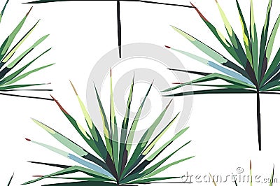 Beautiful bright green tropical wonderful hawaii floral herbal summer horizontal seamless pattern of a palms vector illustration Vector Illustration