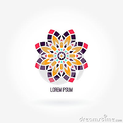 Beautiful bright juicy company logo. Kaleidoscope flower. Simple mandala logo. Vector Illustration