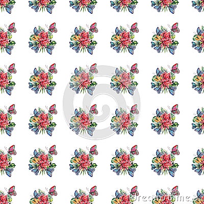 Beautiful bright lovely colorful tropical hawaii floral herbal summer pattern of tropical flowers and red pink green yellow blue p Stock Photo