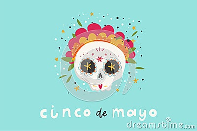 Beautiful bright vector illustrations with traditional Mexican sugar skulls and lettering Vector Illustration