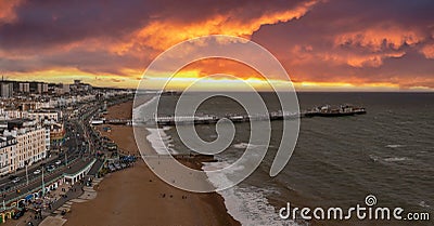 Beautiful Brighton beach view. Magical sunset and stormy weather in Brighton Stock Photo