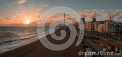 Beautiful Brighton beach view. Magical sunset and stormy weather in Brighton Stock Photo