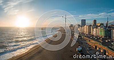 Beautiful Brighton beach view. Magical sunset and stormy weather in Brighton Stock Photo