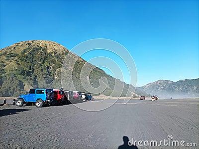 Beautiful Bromo Mountain East Java nature sky jeep Editorial Stock Photo
