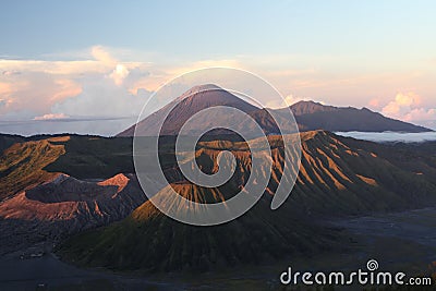 Beautiful Bromo mountain at sunrise Stock Photo