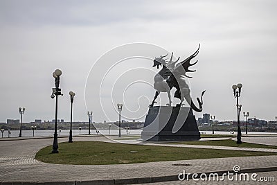 Beautiful bronze dragon statue in the street. Editorial Stock Photo