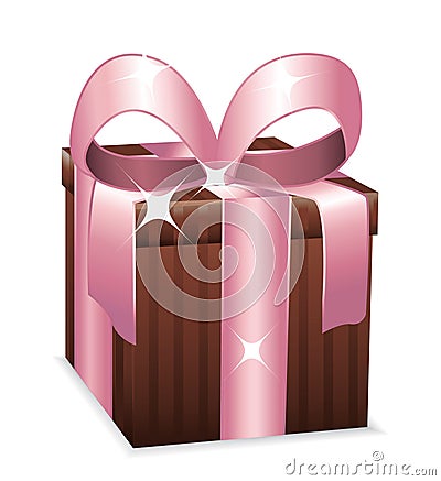 Beautiful brown and pink wrapped gift box. Stock Photo