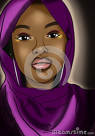 Beautiful brown skin girl with purple scarf Stock Photo