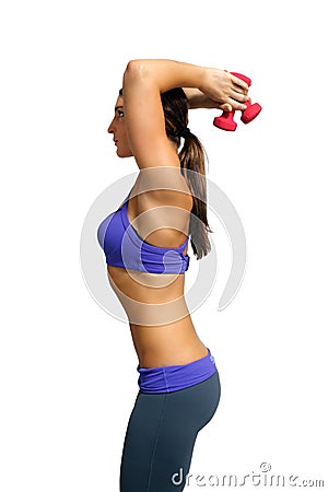 Beautiful Brunette Athlete with Hand Weights (3) Stock Photo