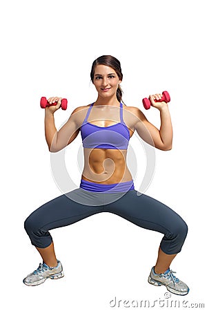 Beautiful Brunette Athlete with Hand Weights (4) Stock Photo