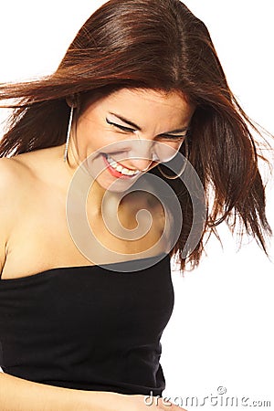 Beautiful brunette laughs Stock Photo