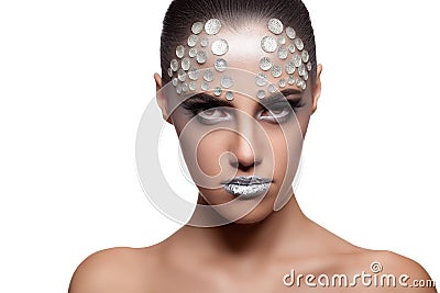 Beautiful brunette model with rhinestone fashion make up Stock Photo