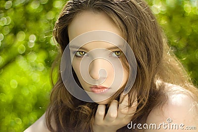 Beautiful brunette teenager girl portrait outdoor Stock Photo