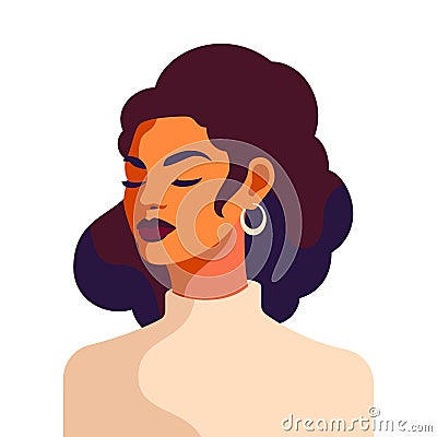 Beautiful brunette woman confident strong young lady pop art minimalist avatar vector flat Vector Illustration