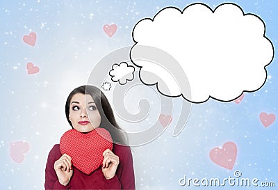 Beautiful brunette woman thinking about love Stock Photo