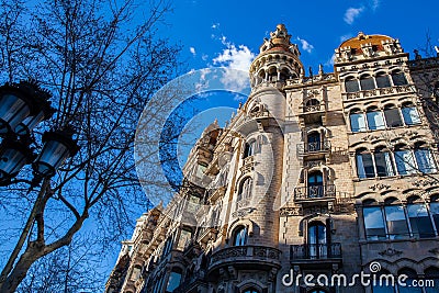 Beautiful building at Passeig de Gracia in Barcelona Editorial Stock Photo