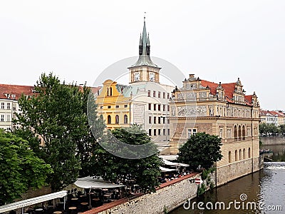 Beautiful buildings on Vltava riverside in Prague. Editorial Stock Photo