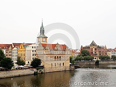 Beautiful buildings on Vltava riverside in Prague. Stock Photo