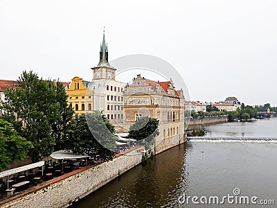 Beautiful buildings on Vltava riverside in Prague. Stock Photo