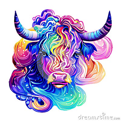 Beautiful bull portrait in watercolor style. Generative AI Stock Photo