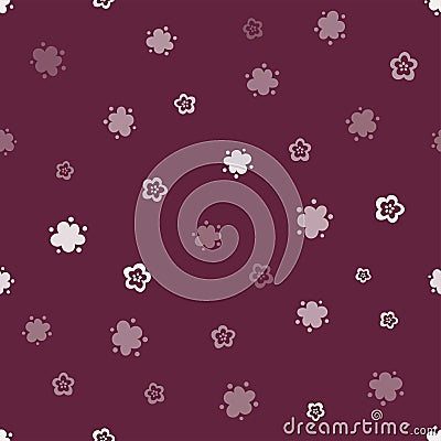 Beautiful burgundy seamless floral pattern, white flowers on dark background, ditsy style, folk flowers, great for spring or Vector Illustration