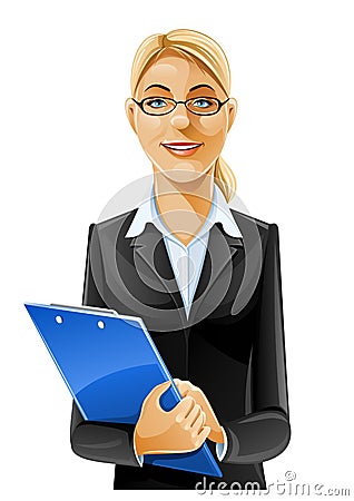 Beautiful business woman with clipboard Vector Illustration