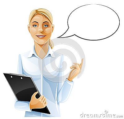 Beautiful business woman with clipboard Vector Illustration