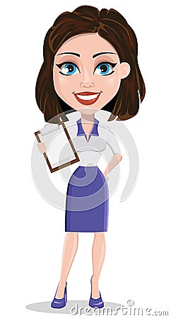 Beautiful business woman holding blank clipboard. Businesswoman Vector Illustration