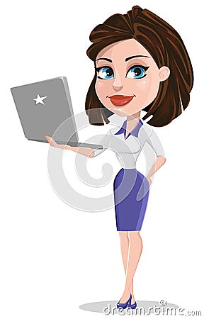 Beautiful business woman holding laptop. Businesswoman in formal Vector Illustration