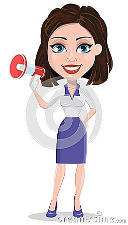 Beautiful business woman holding loudspeaker. Businesswoman in f Vector Illustration