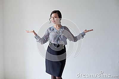 Beautiful businesswoman Asian shows weights holds hands Stock Photo