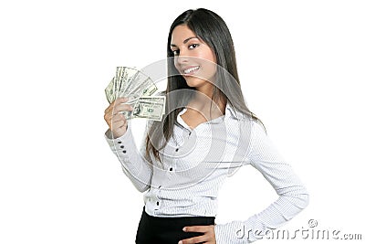 Beautiful businesswoman holding Dollar notes Stock Photo