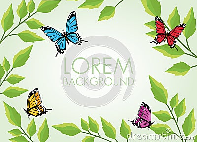Beautiful butterflies and leafs plant decorative pattern background Vector Illustration