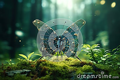 A beautiful butterfly electronics technology in the forest. Insect. Illustration, Generative AI Stock Photo