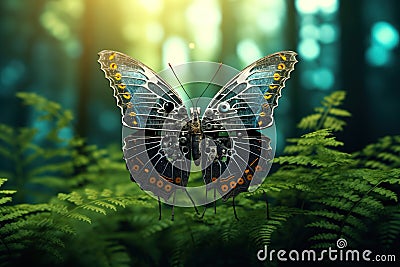 A beautiful butterfly electronics technology in the forest. Insect. Illustration, Generative AI Stock Photo