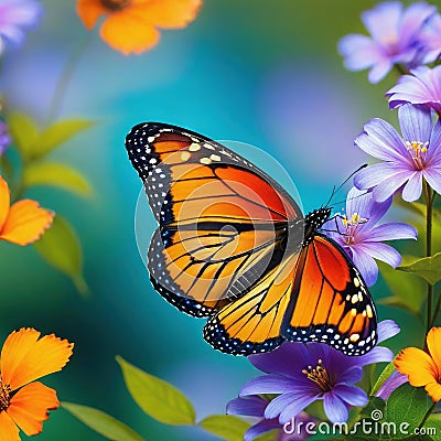 A beautiful butterfly flies over the autumn Autumn landscape with a Cartoon Illustration