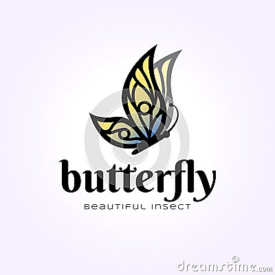 beautiful butterfly logo flying, vintage vector illustration of butterfly Vector Illustration